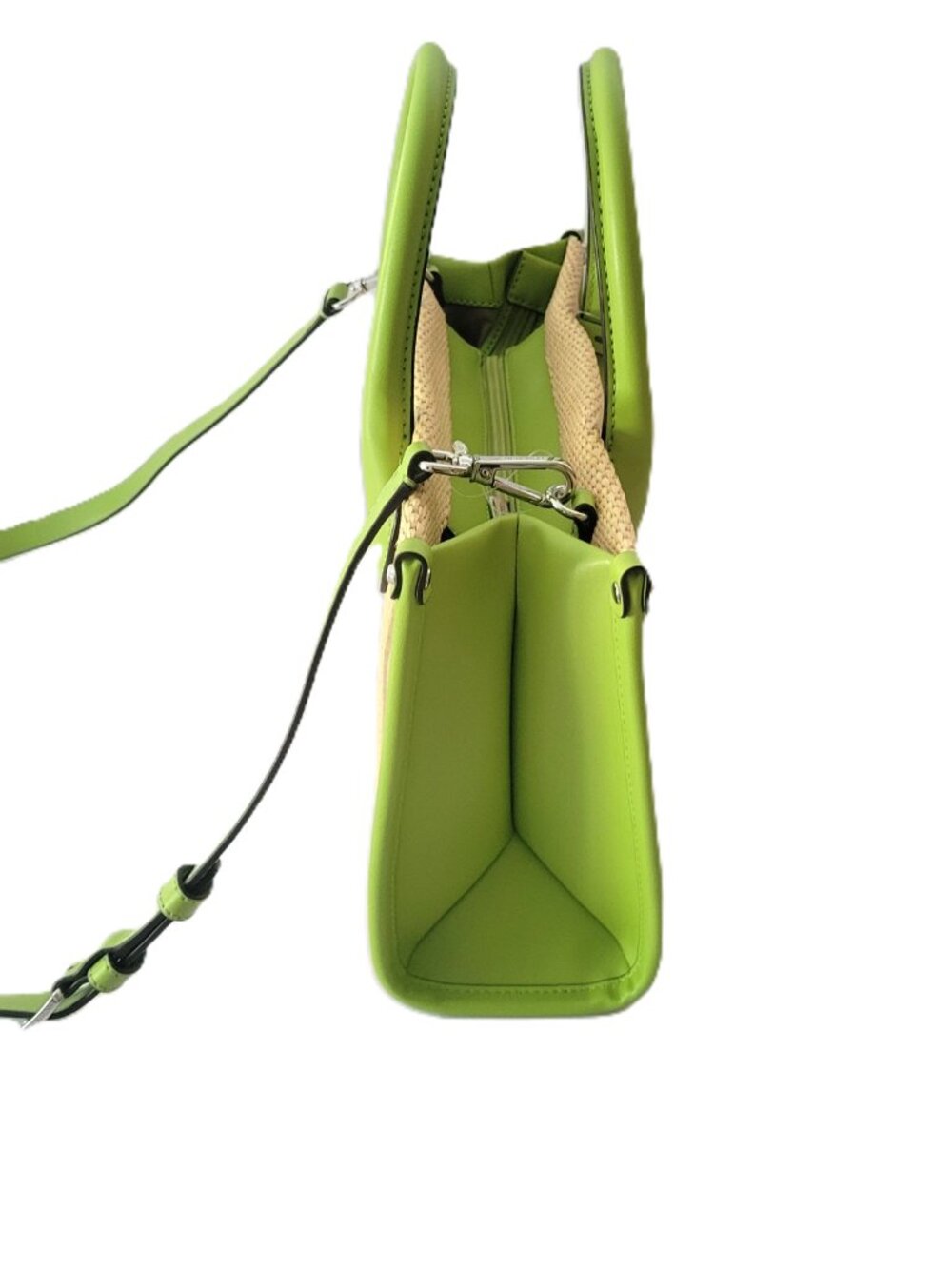 Michael Kors Mirella Medium EW Top Zip Satchel Lime Woven Straw Faux Leather - Picture 5 of 7